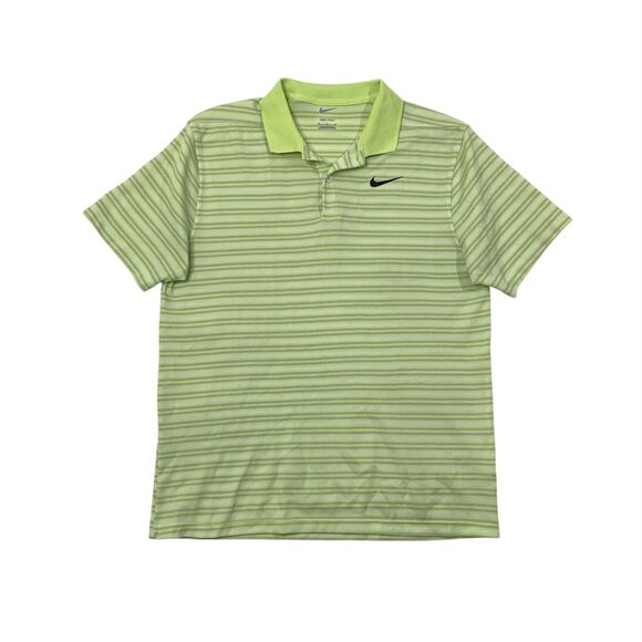 NIke Golf Shirt Mens M Medium Acid Lime Grey Victory Dri Fit Striped Polo - Picture 1 of 9